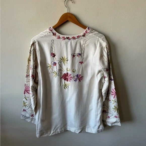 CONSIGNED—Embroidered Floral White Button-Front Jacket - Picture 6 of 10